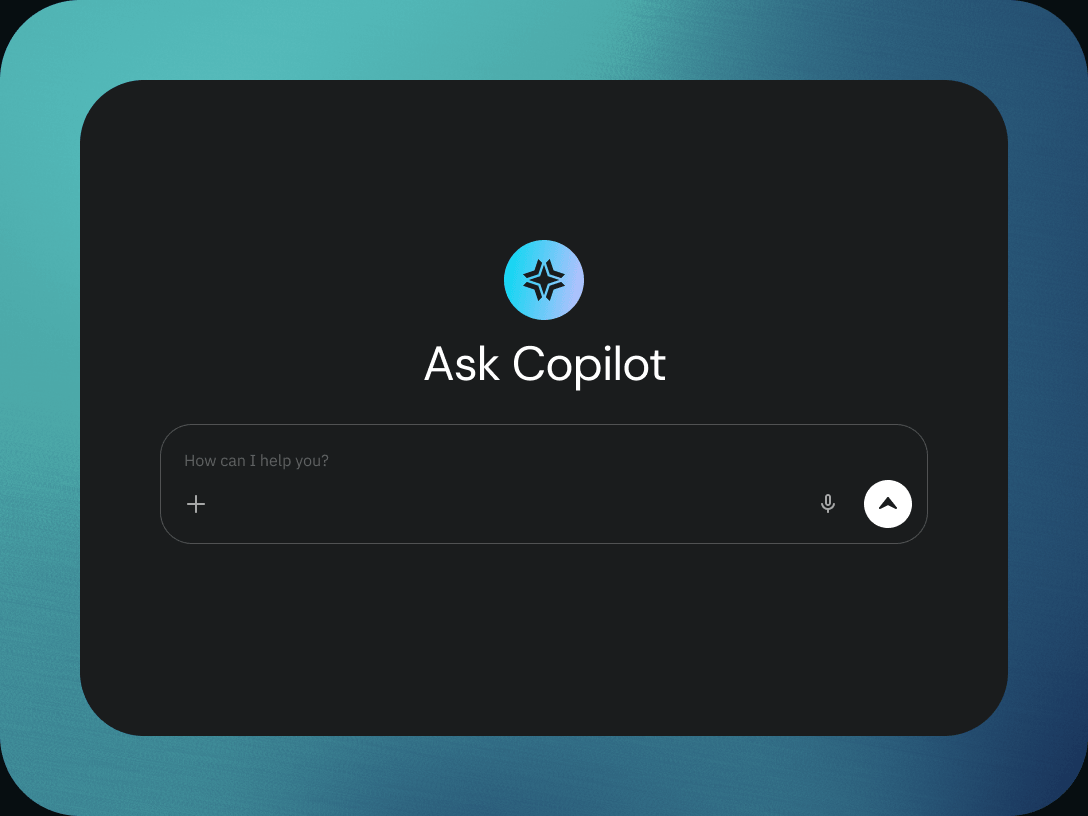 Ask co-pilot search prompt on a dark card