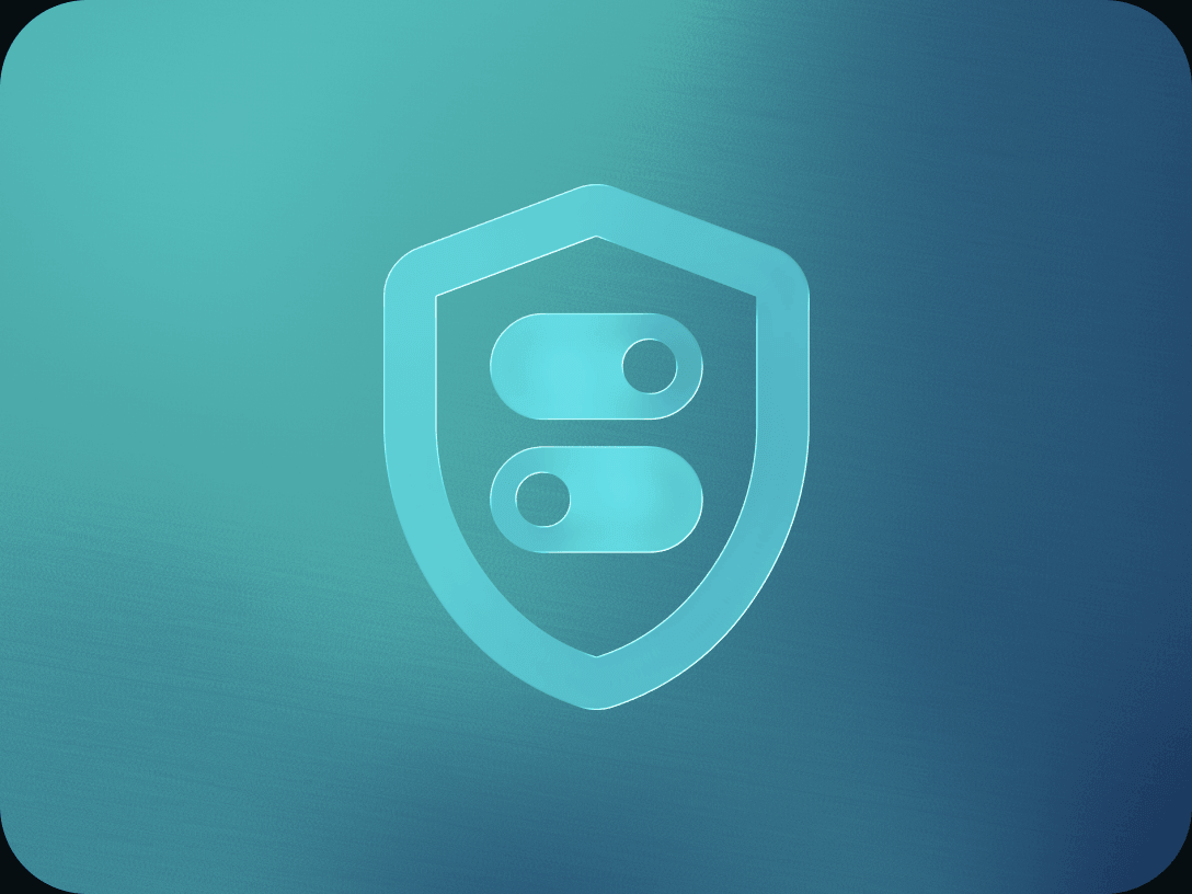 Glass shield with stacked privacy toggles for isolated tenant controls